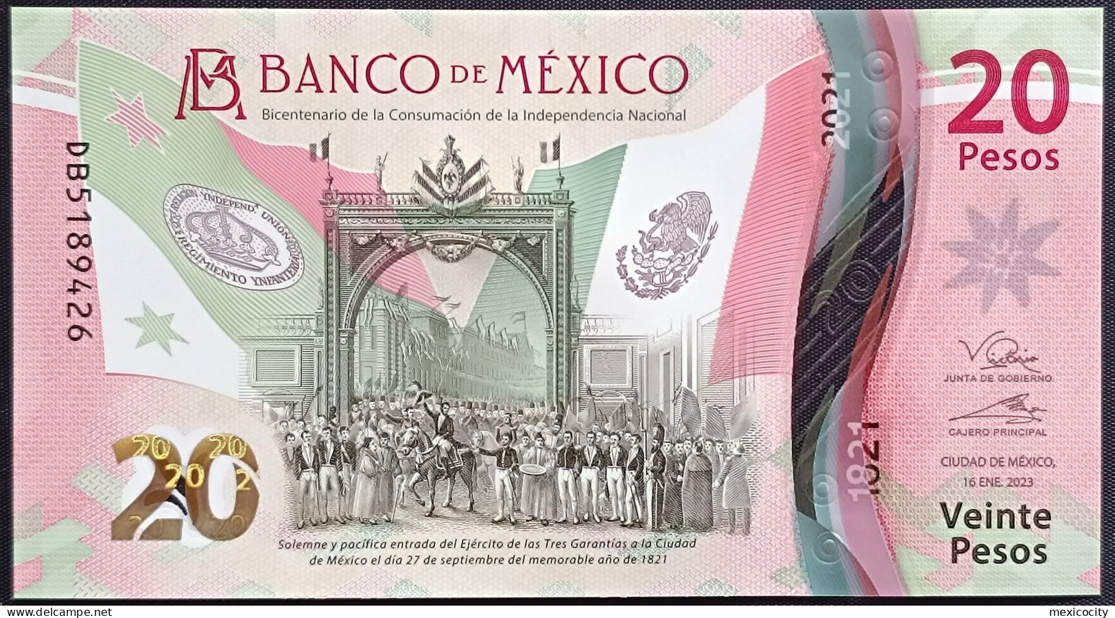 MEXICO $20 ! SERIES DB NEW 16-JAN-2023 DATE ! Victoria Rod. Sign. INDEPENDENCE POLYMER NOTE Read Descr. For Notes - México