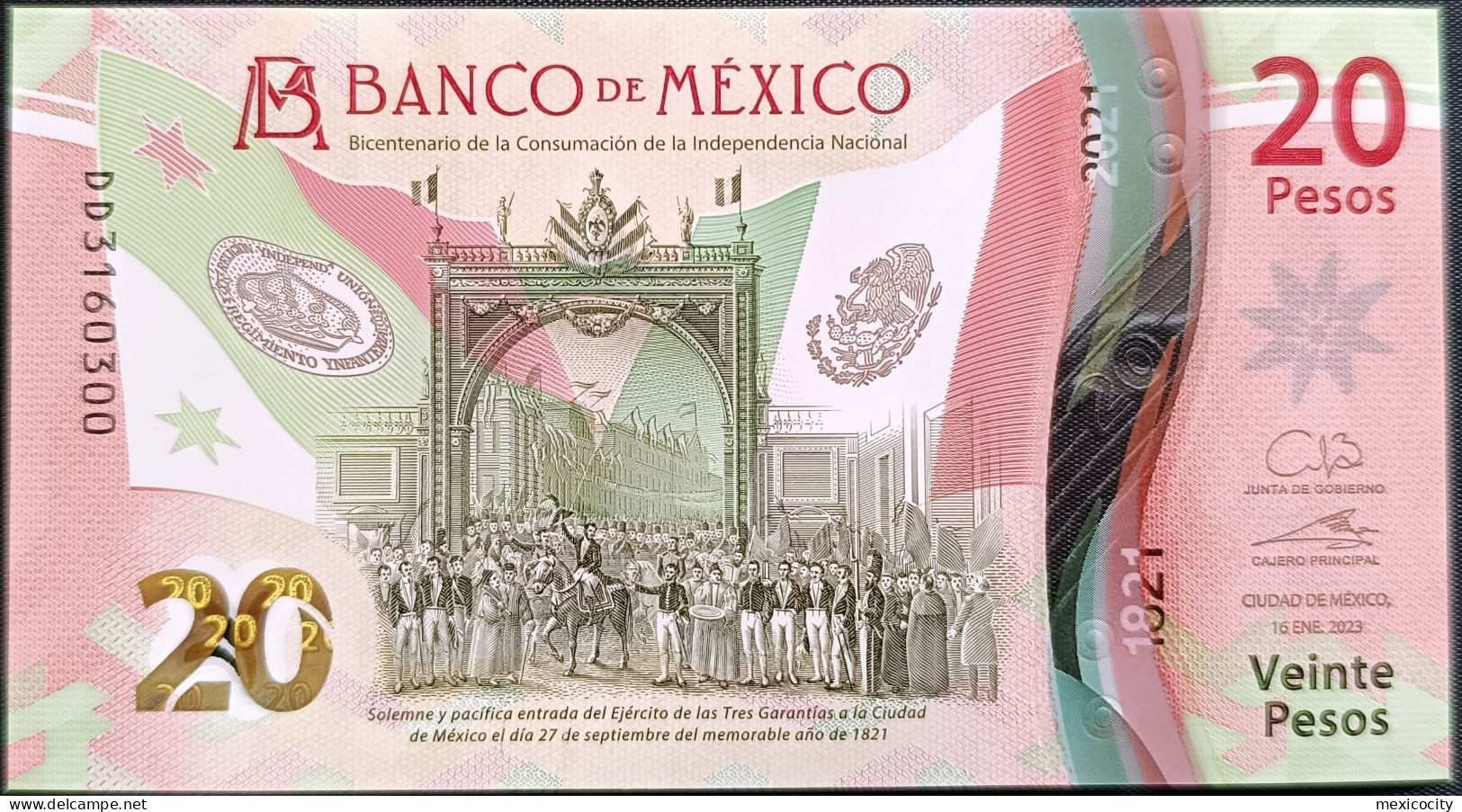 MEXICO $20 ! SERIES DD NEW 16-JAN-2023 DATE ! Galia Bor. Sign. INDEPENDENCE POLYMER NOTE Read Descr. For Notes - México