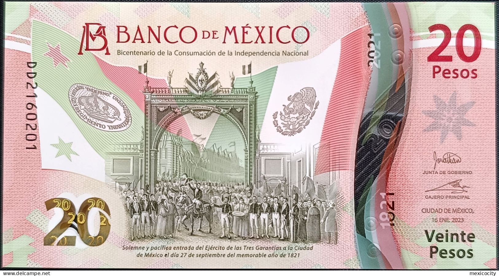 MEXICO $20 ! SERIES DD NEW 16-JAN-2023 DATE ! Jonathan Heat Sign. INDEPENDENCE POLYMER NOTE Read Descr. For Notes - México
