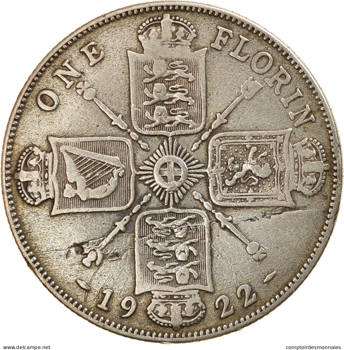 Monnaie, Grande-Bretagne, George V, Florin, Two Shillings, 1922, TB, Argent - J. 1 Florin / 2 Schillings