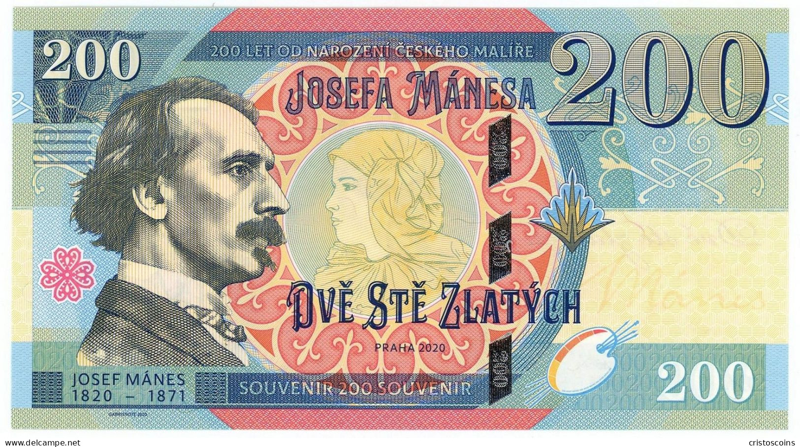 Repubblica Ceca 200 Zlatych 2020 Esemplare/Specimen "Josef Mánes"  BUNC (B/74 - Czech Republic