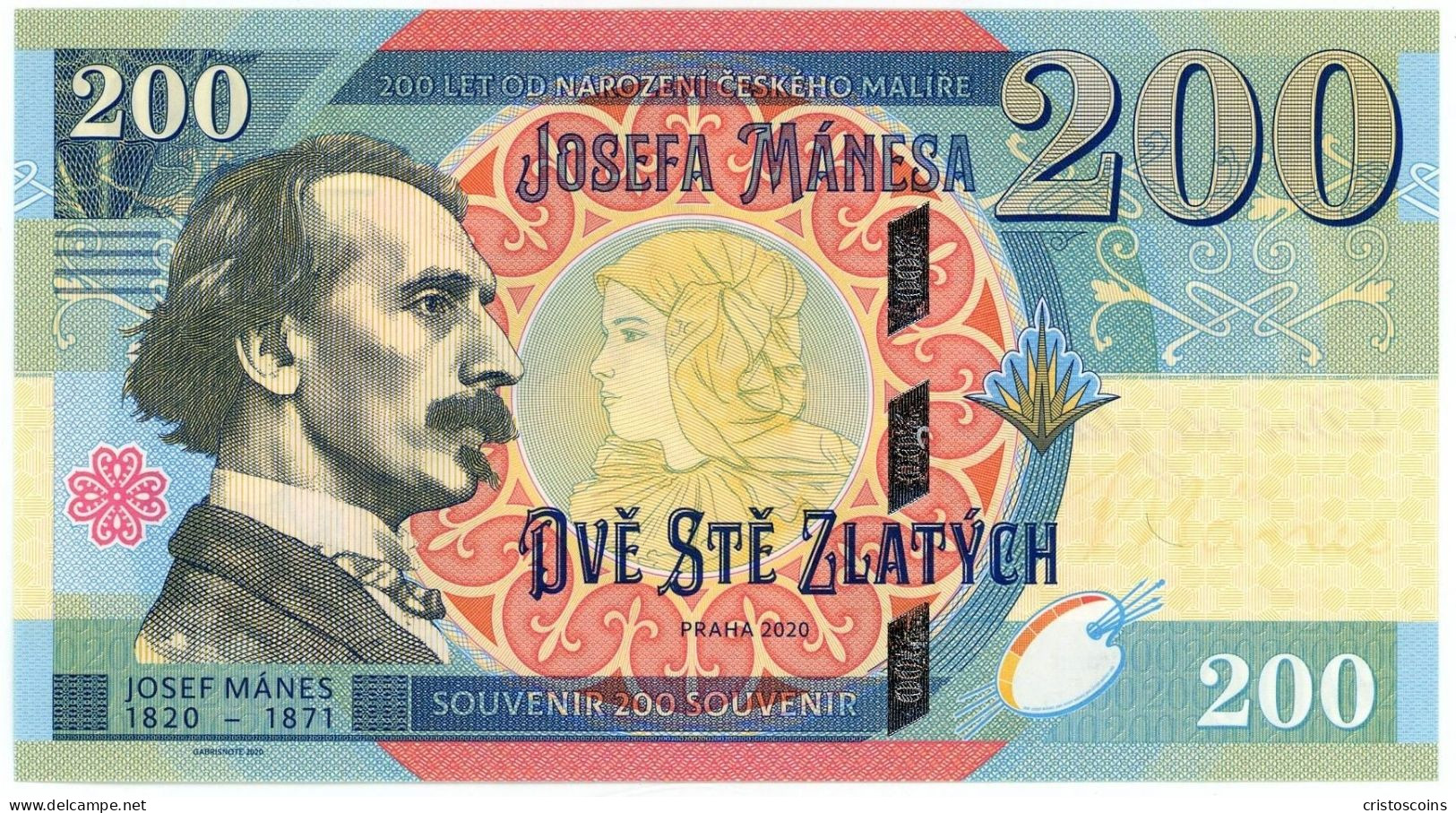 Repubblica Ceca 200 Zlatych 2020 Esemplare/Specimen "Josef Mánes"  BUNC (B/74 - Tsjechië