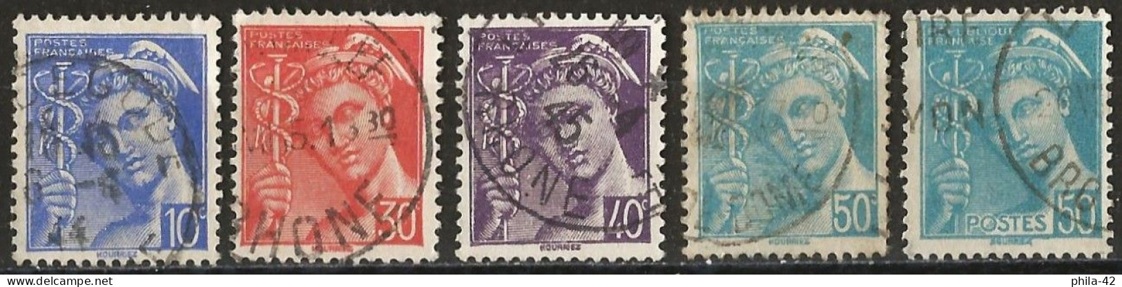 France 1942 - Mi 386 + 557/60 - YT 538 + 546/49 ( Mercure ) Used - 1938-42 Mercure