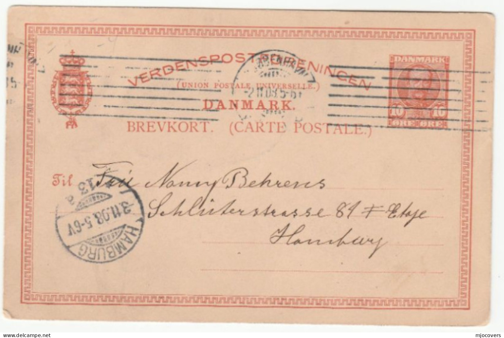 1908 Copenhagen Denmark To Hamburg Germany Postal STATIONERY CARD Cover Stamps - Briefe U. Dokumente