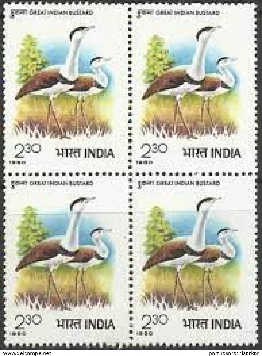 INDIA 1980 INTERNATIONAL SYMPOSIUM ON BUSTARDS JUIPUR BIRDS BLOCK OF 4 STAMPS MNH - Ongebruikt