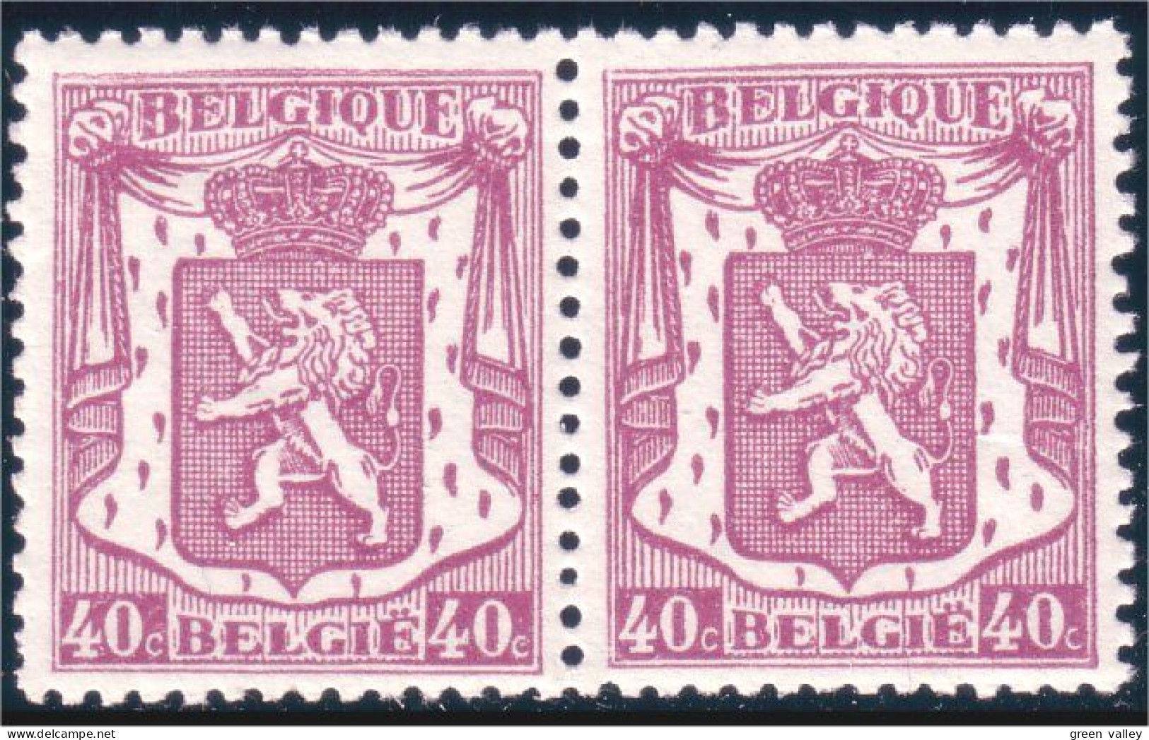 198 Belgium Lion 40c Violet Armoiries Coat Of Arms Paire MNH ** Neuf SC (BEL-70b) - Francobolli