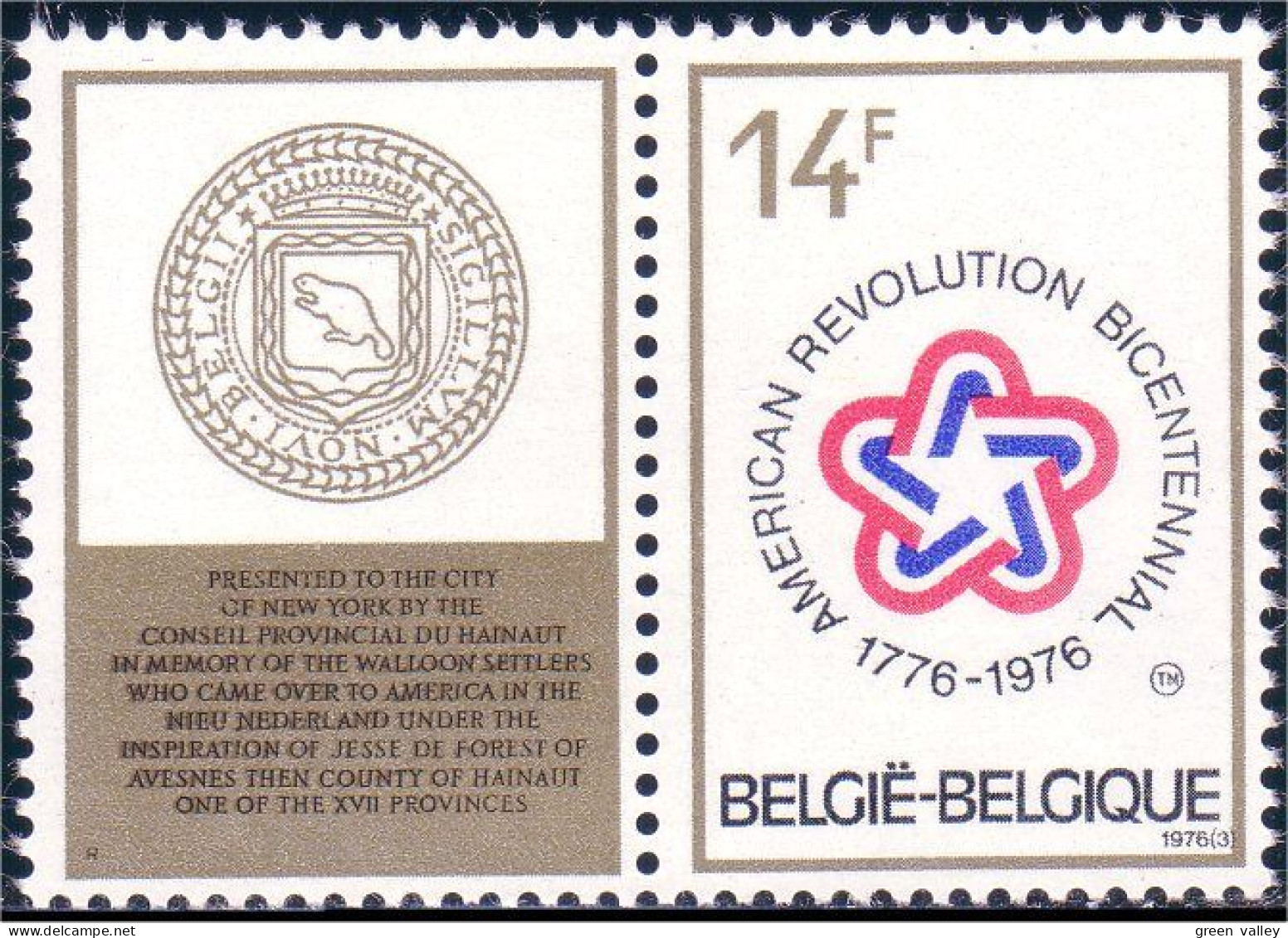 198 Belgium Wallons Walloon Immigrants New York MNH ** Neuf SC (BEL-362c) - Indipendenza Stati Uniti