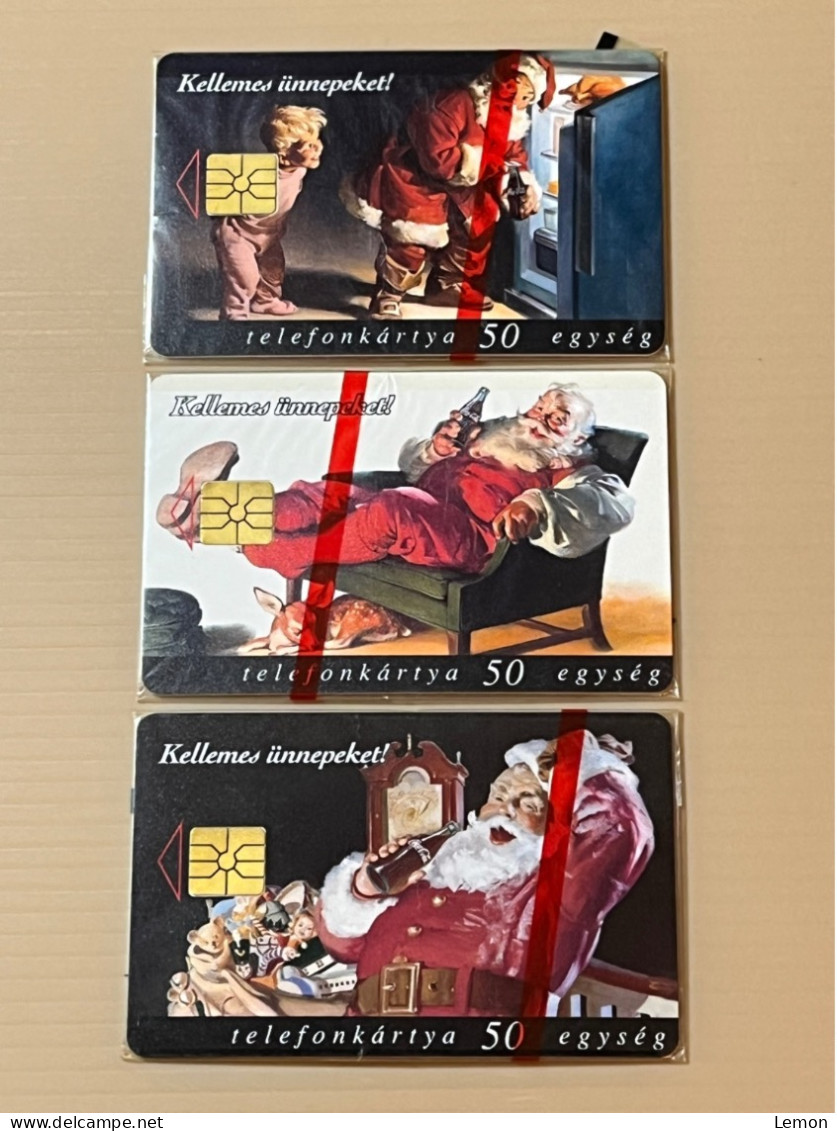 Mint Hungary Telephone Phonecard, Coca Cola Santa Claus Coke, Kellemes Iinnepeket! Telefonkartya 50 Egyseg, 3 Mint Cards - Hungría