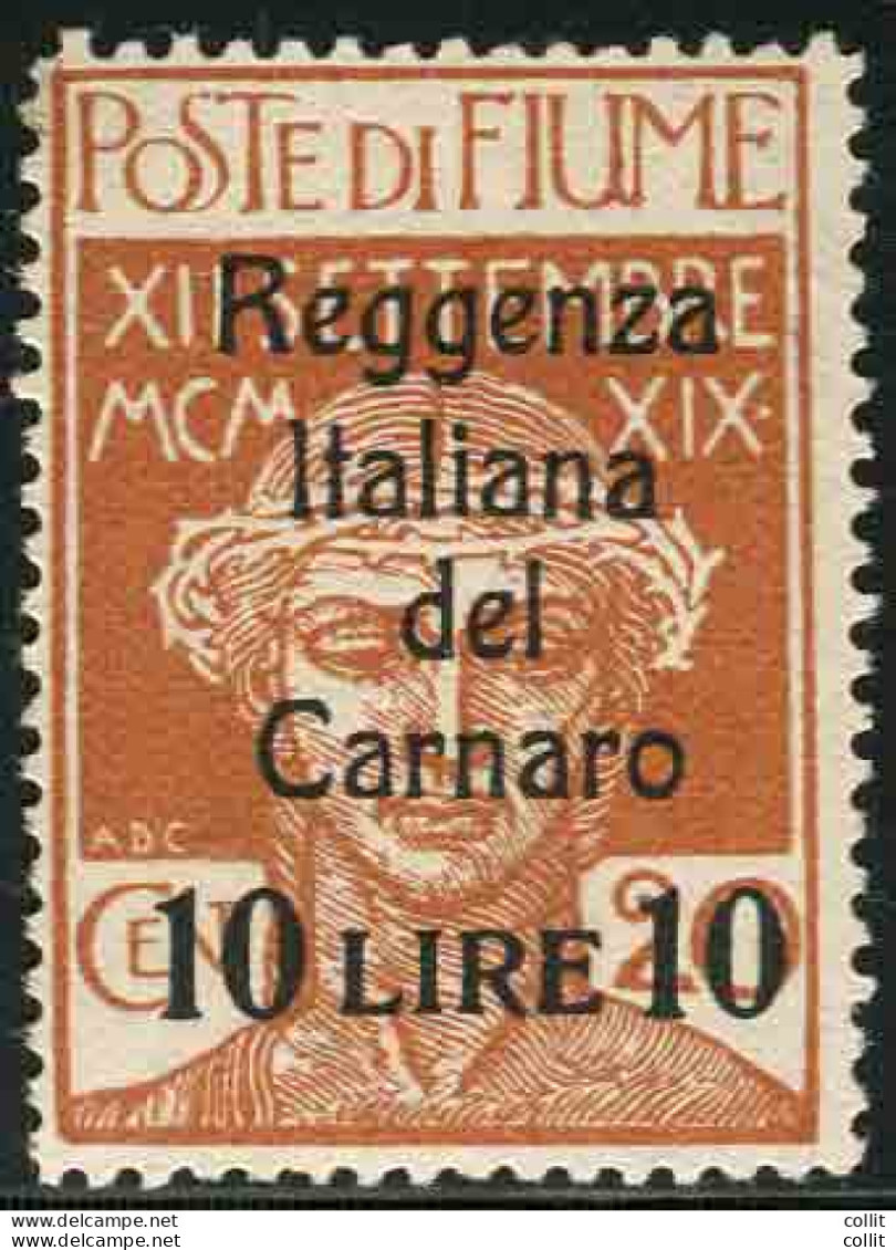 Fiume - Reggenza Del Carnaro Lire 10 Su Cent. 20 - Ottimo - Local And Autonomous Issues