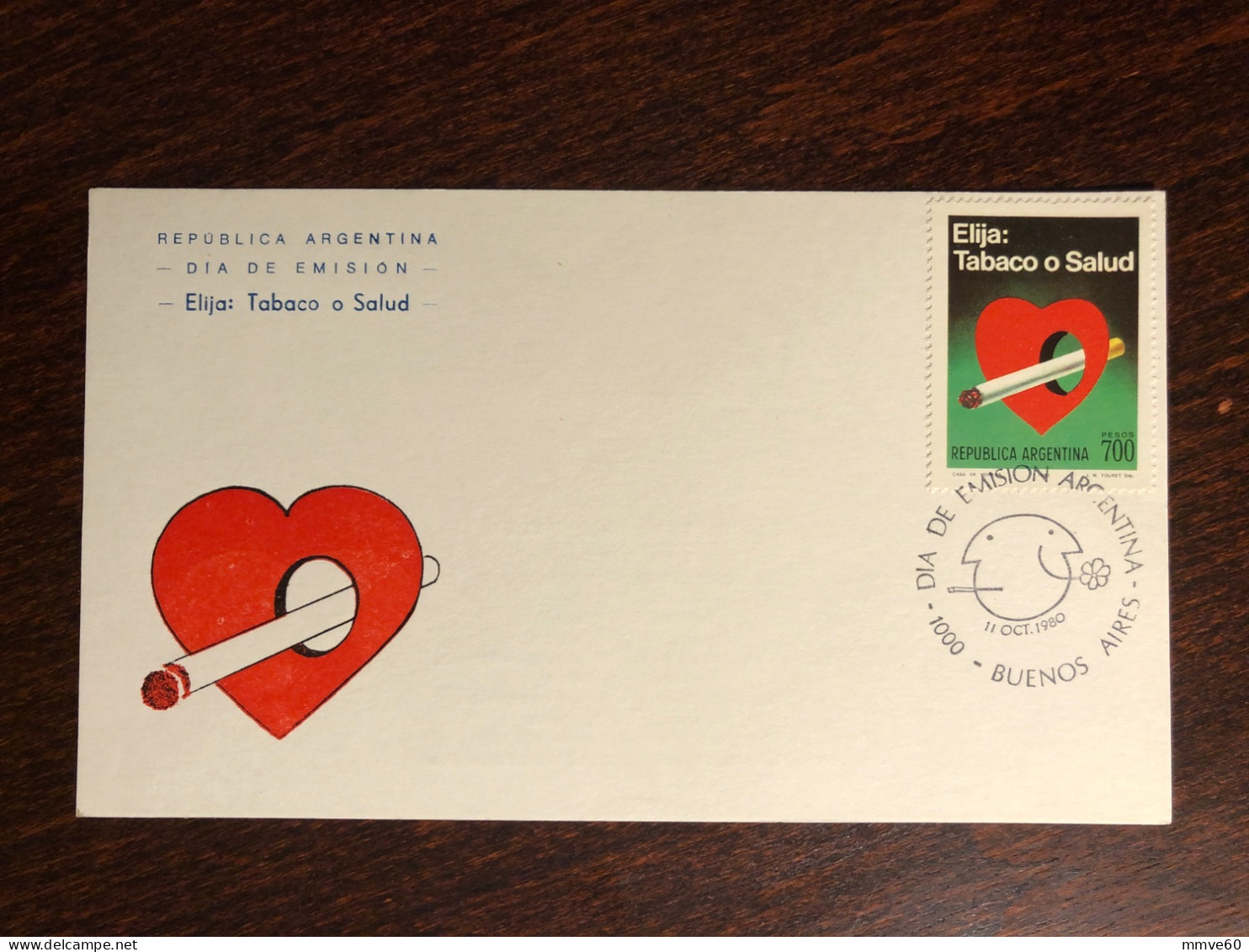 ARGENTINA FDC CARD 1980 YEAR SMOKING TOBACCO HEALTH MEDICINE STAMPS - FDC