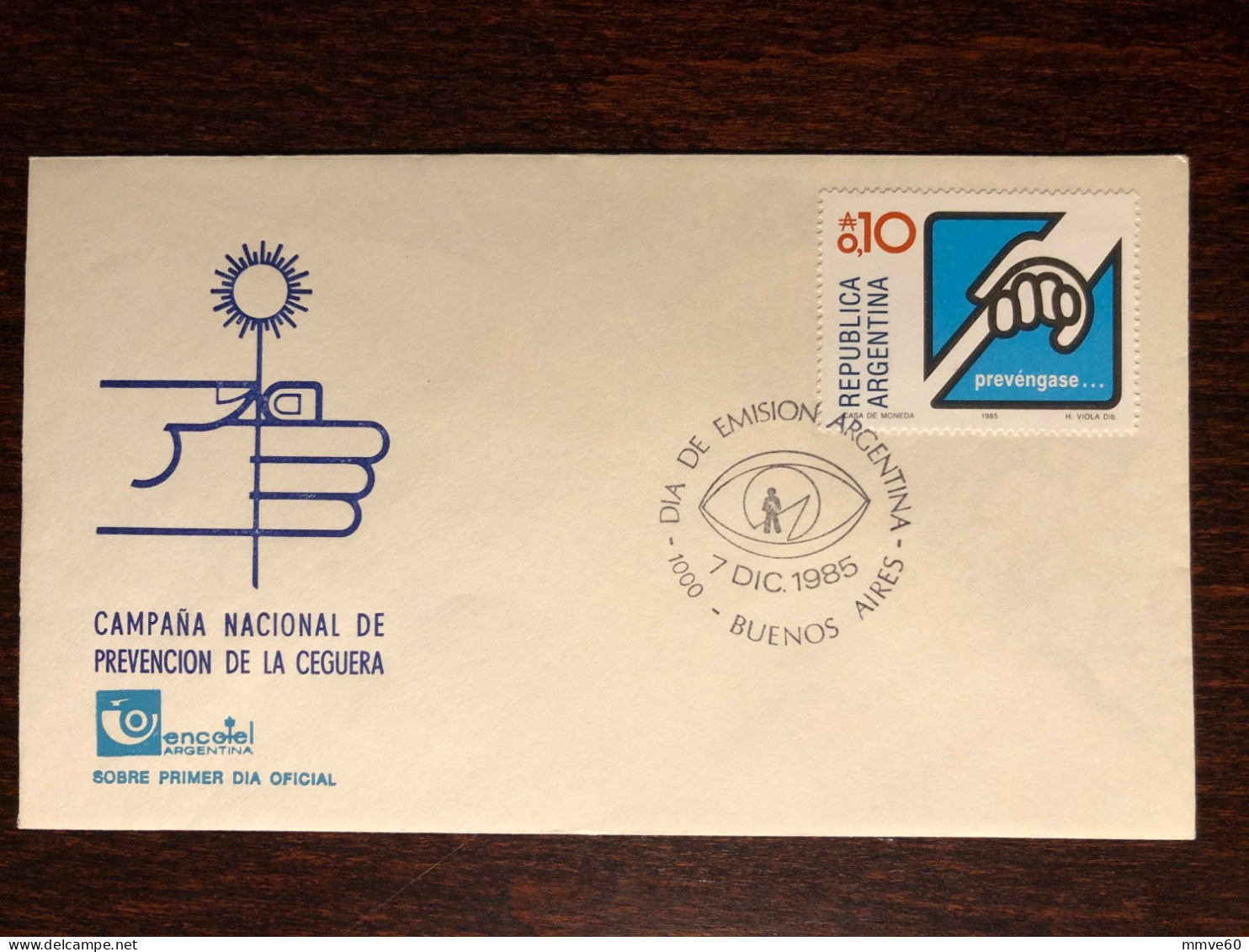 ARGENTINA FDC COVER 1985  YEAR BLIND BLINDNESS HEALTH MEDICINE STAMPS - FDC
