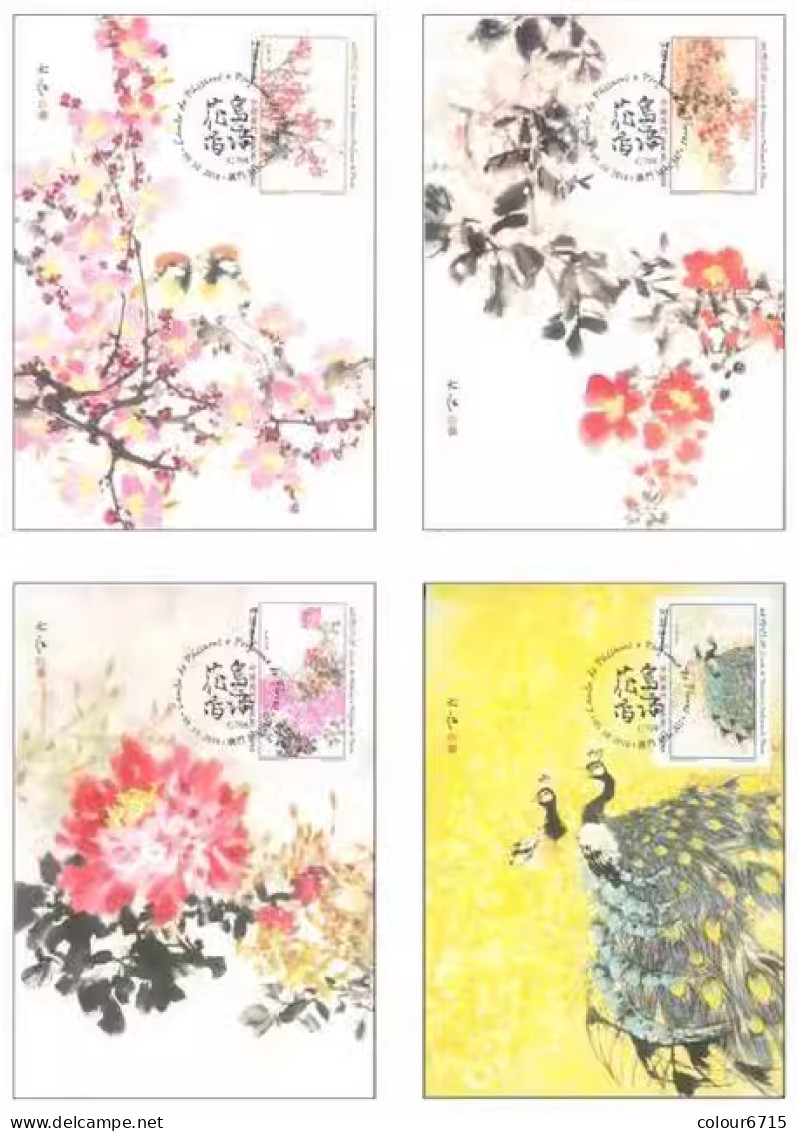 Macau/Macao 2018 Paintings — Birdsongs And Spring Flowers Maximum Cards 4v MNH - Tarjetas – Máxima