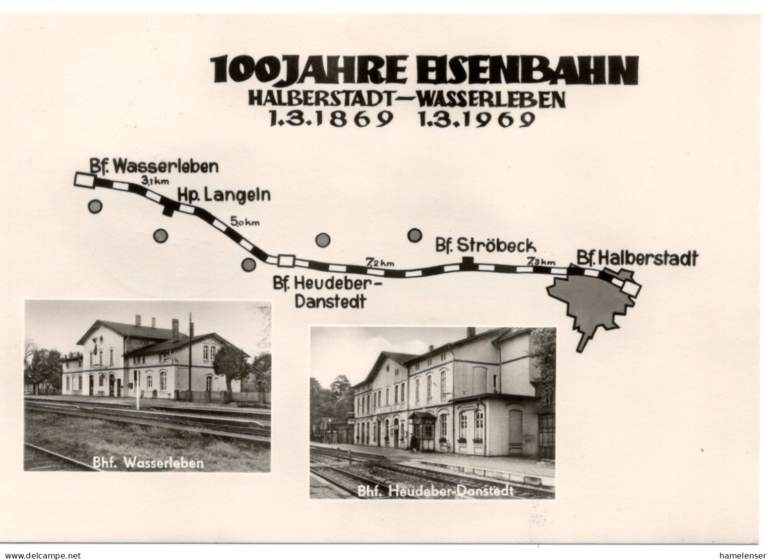 62950 - DDR - 1969 - 10Pfg Modellbahn EF A AnsKte SoStpl HEUDEBER - 100 JAHRE EISENBAHN HALBERSTADT-WASSERLEBEN - Treni