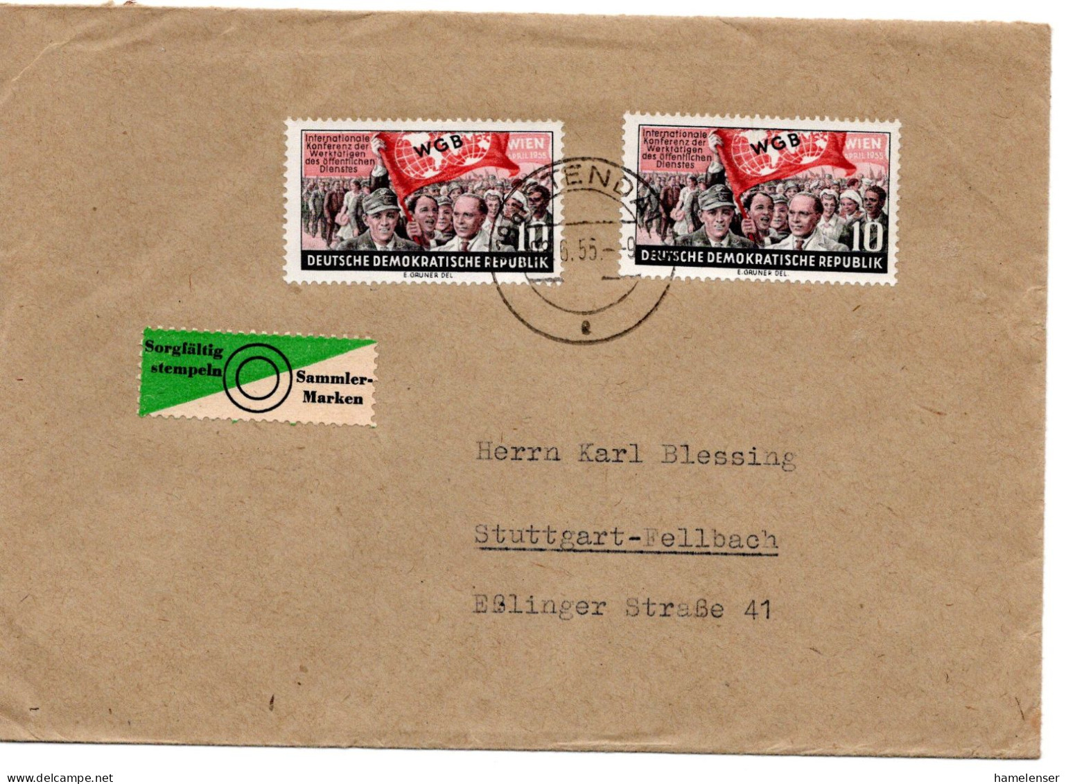 62960 - DDR - 1956 - 2@10Pfg WGB A Bf STENDAL -> Westdeutschland - Covers & Documents