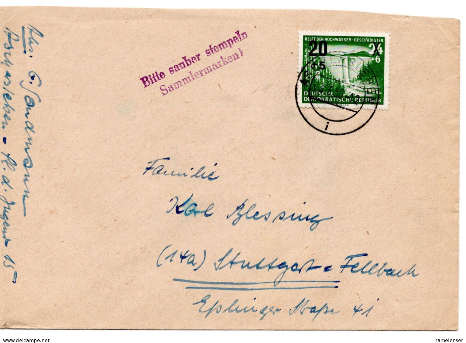 62961 - DDR - 1955 - 20+5/24+6Pfg Hochwasser A Bf ASCHERSLEBEN -> Westdeutschland - Storia Postale