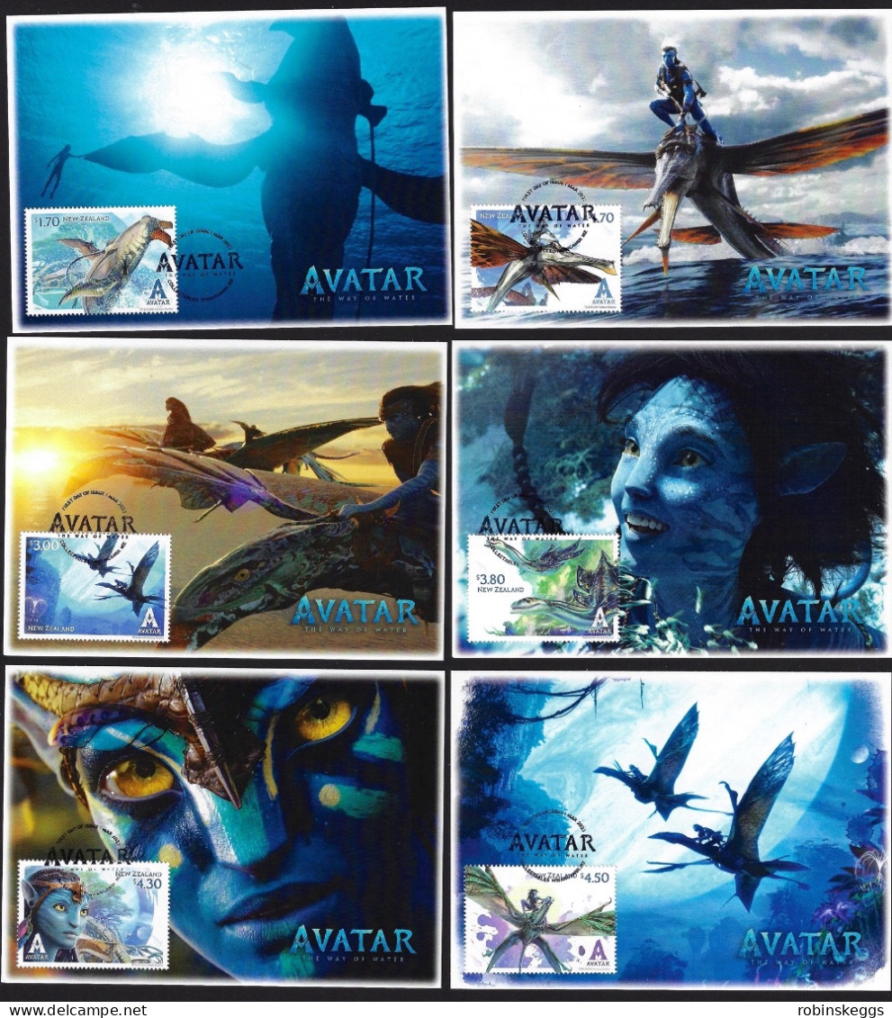 NEW ZEALAND 2023 Avatar: The Way Of Water, Set Of 6 Maximum Cards - Fantasie Vignetten