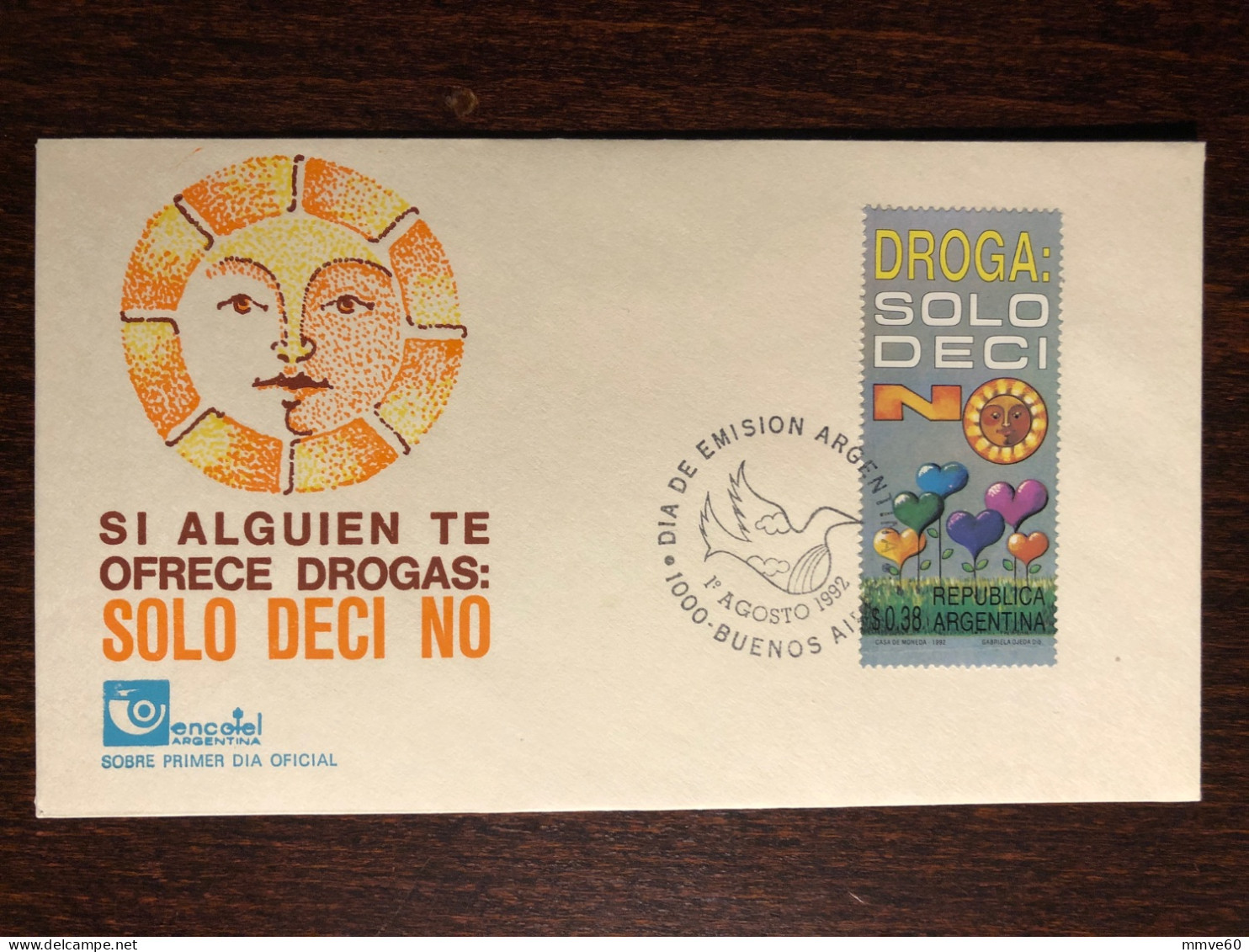 ARGENTINA FDC COVER 1992 YEAR NARCOTICS DRUGS HEALTH MEDICINE STAMPS - FDC