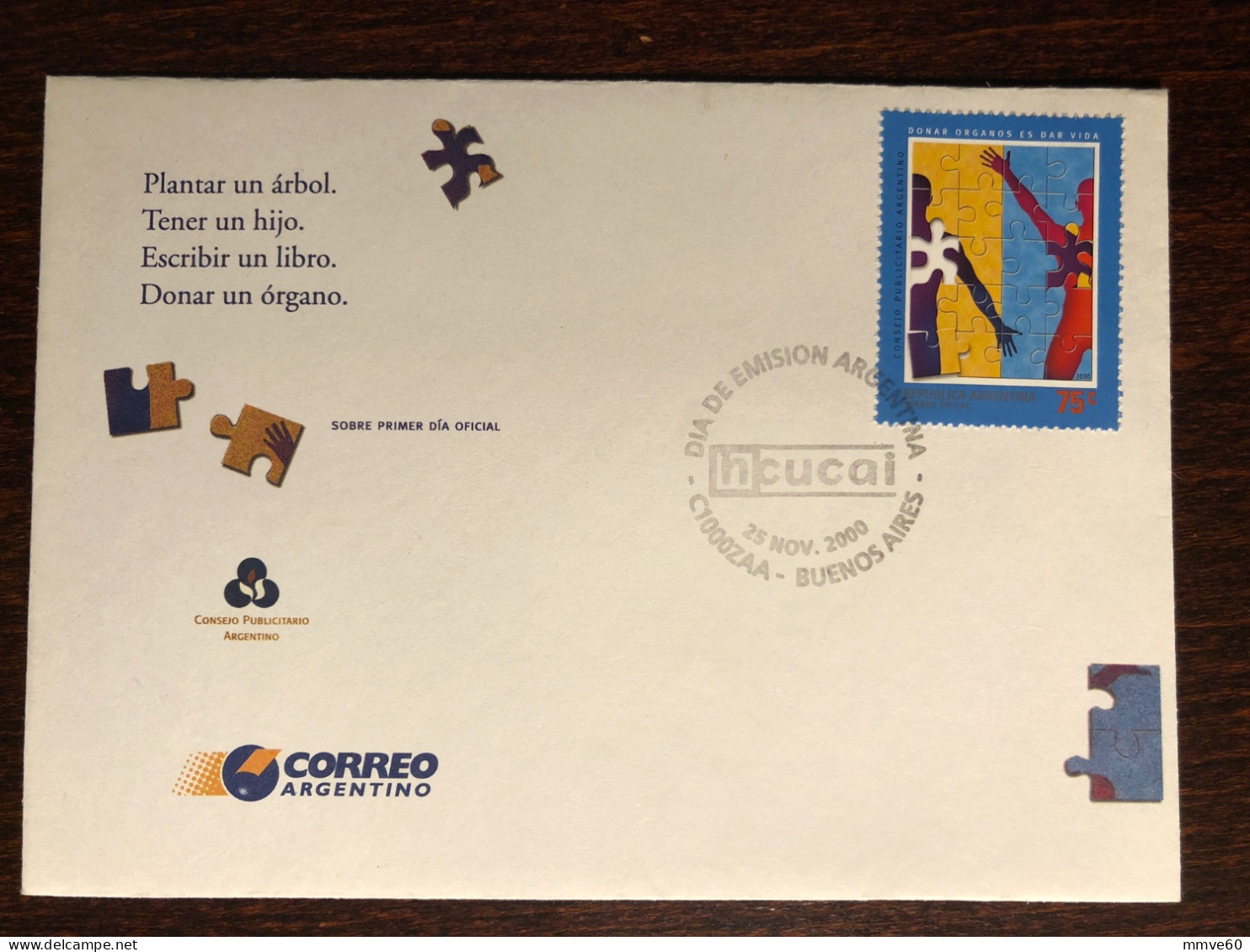 ARGENTINA FDC COVER 2000 YEAR ORGAN DONATION HEALTH MEDICINE STAMPS - FDC