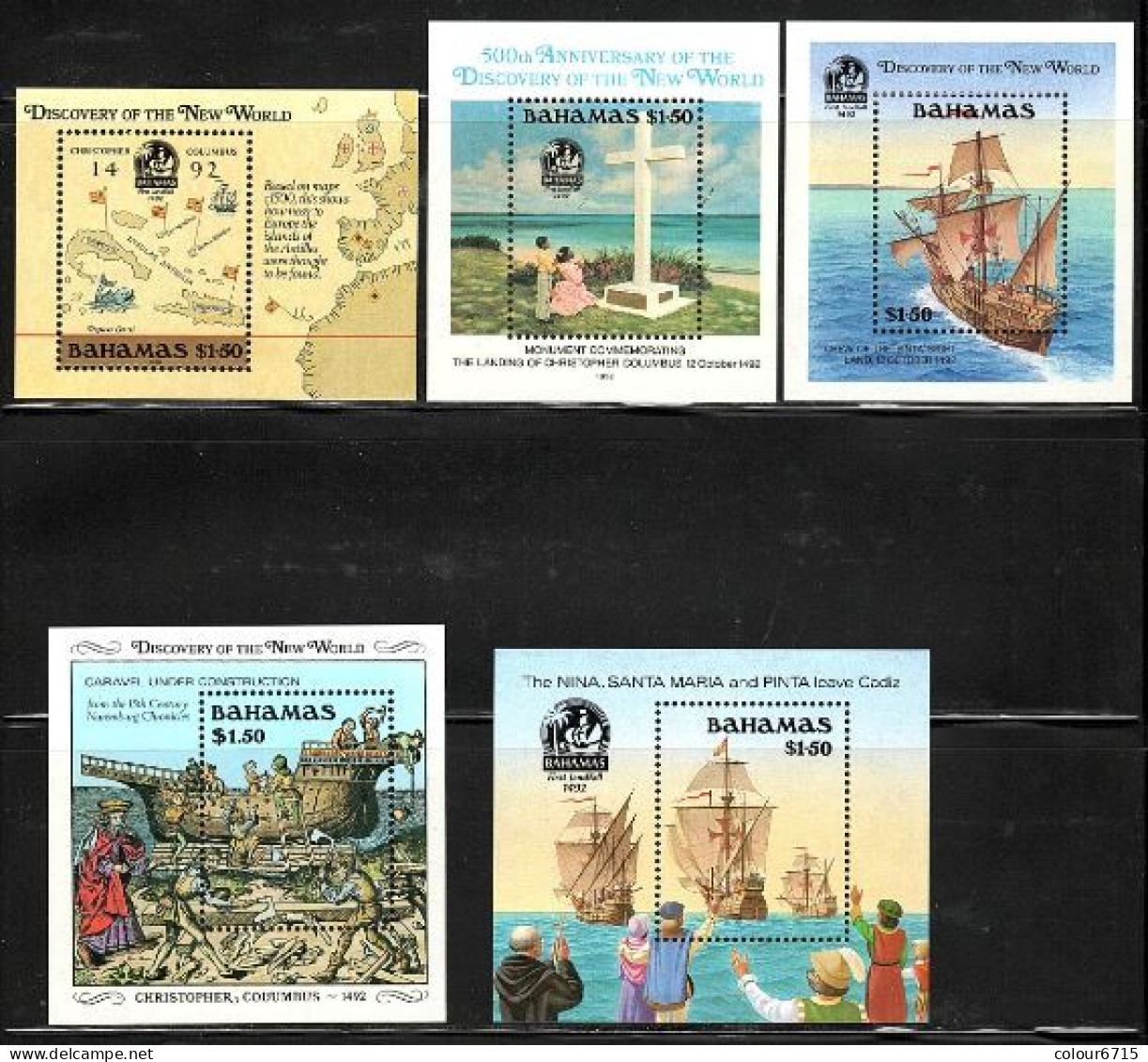 Bahamas 1988/1989/1990/1991/1992 The 500th Anniversary Of Discovery Of America By Columbus Stamp SS/Block 5v MNH - Bahamas (1973-...)