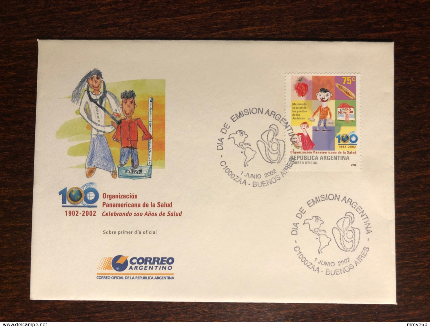 ARGENTINA FDC COVER 2002 YEAR WHO PAHO HEALTH MEDICINE STAMPS - FDC