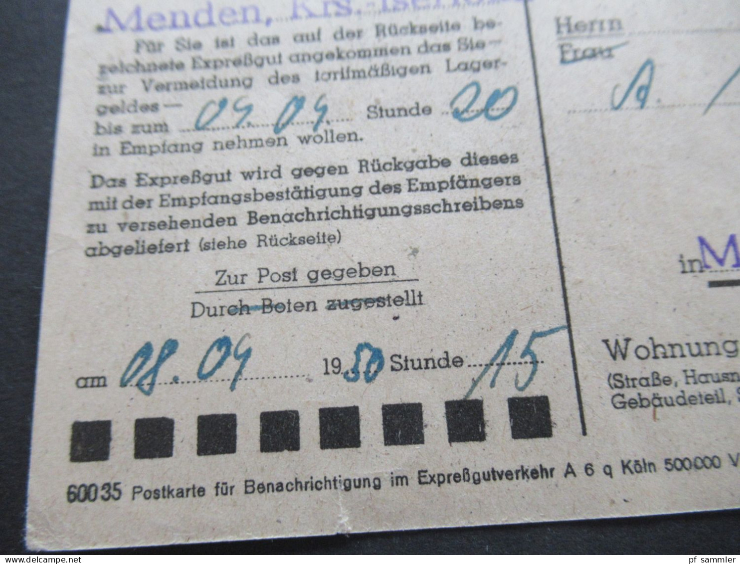 Bizone Bauten Nr.74eg Verwendung Als Expreßgut Deutsche Reichsbahn Expreßgutabfertigung Menden Krs. Iserlohn - Lettres & Documents