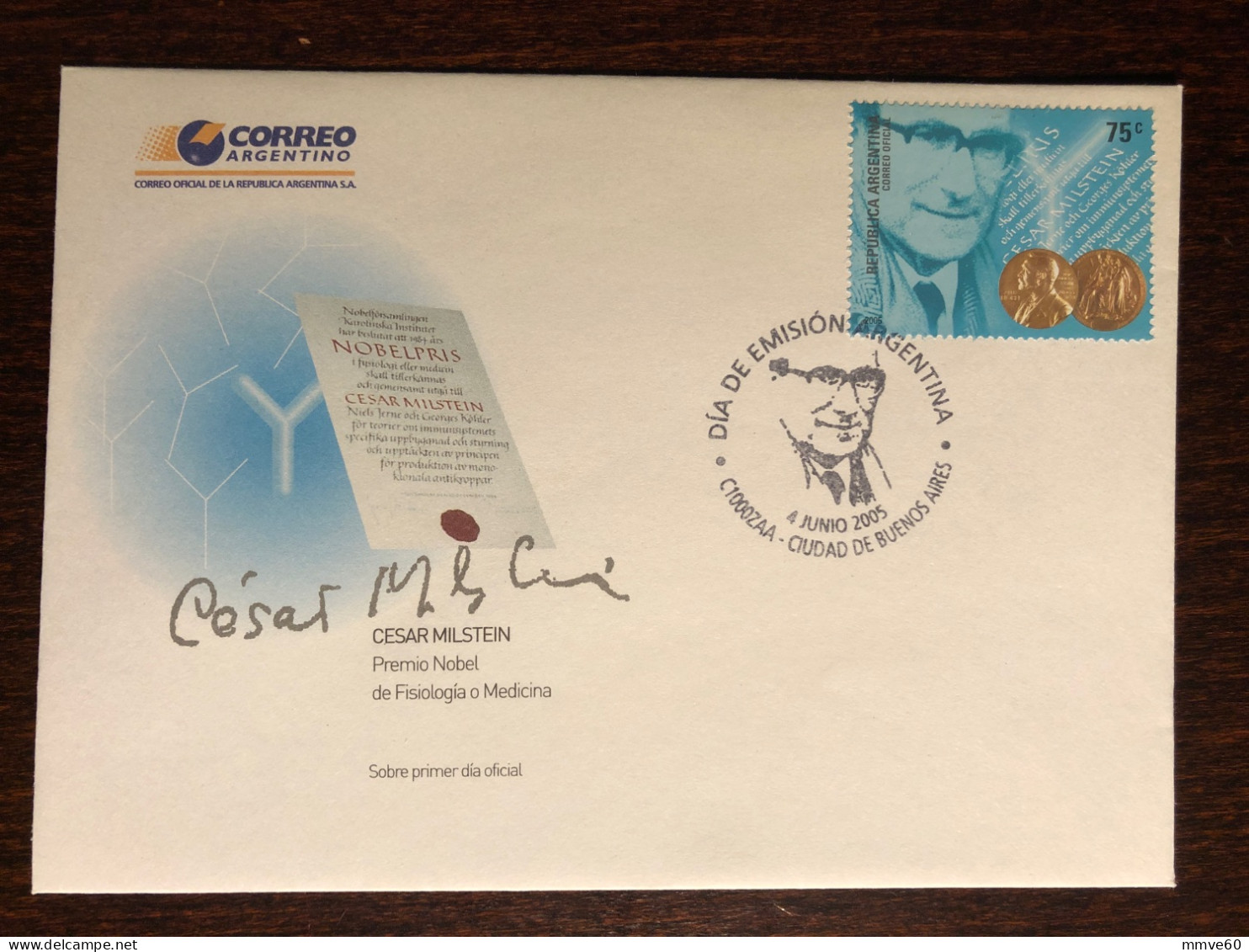 ARGENTINA FDC COVER 2005 YEAR DOCTOR MILSTEIN PHYSIOLOGY NOBEL PRIZE HEALTH MEDICINE STAMPS - FDC