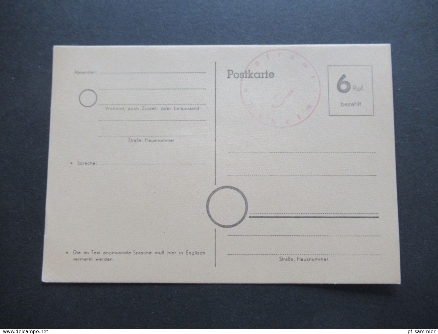 Bizone Behelfsausgabe Ganzsache 6 Rpf. Bezahlt Und Stempel Postamt Neheim / Ungebraucht / 1945 / 1946 - Emisiones Provisionales Zona Británica