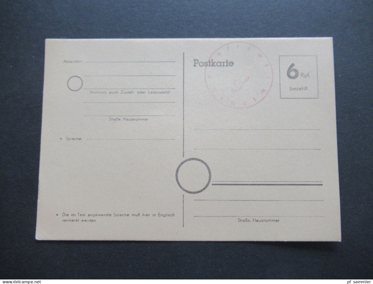 Bizone Behelfsausgabe Ganzsache 6 Rpf. Bezahlt Und Stempel Postamt Neheim / Ungebraucht / 1945 / 1946 - Voorlopige Uitgaves Britse Zone