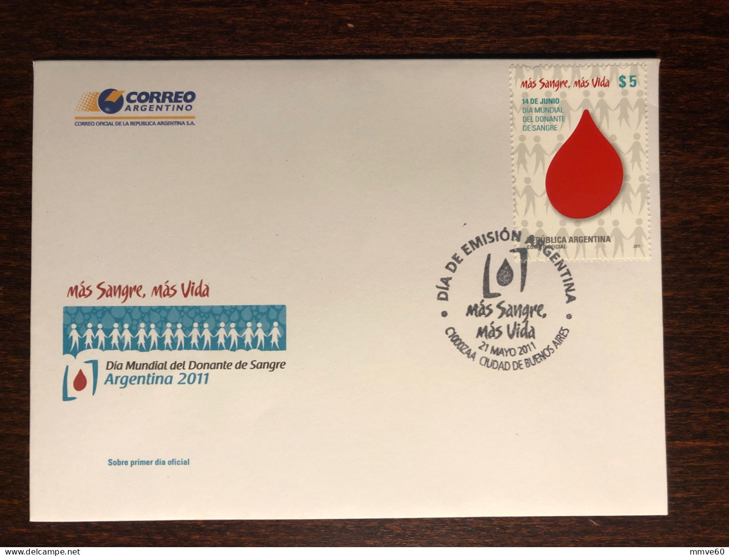 ARGENTINA FDC COVER 2011 YEAR BLOOD DONATION DONORS HEALTH MEDICINE STAMPS - FDC