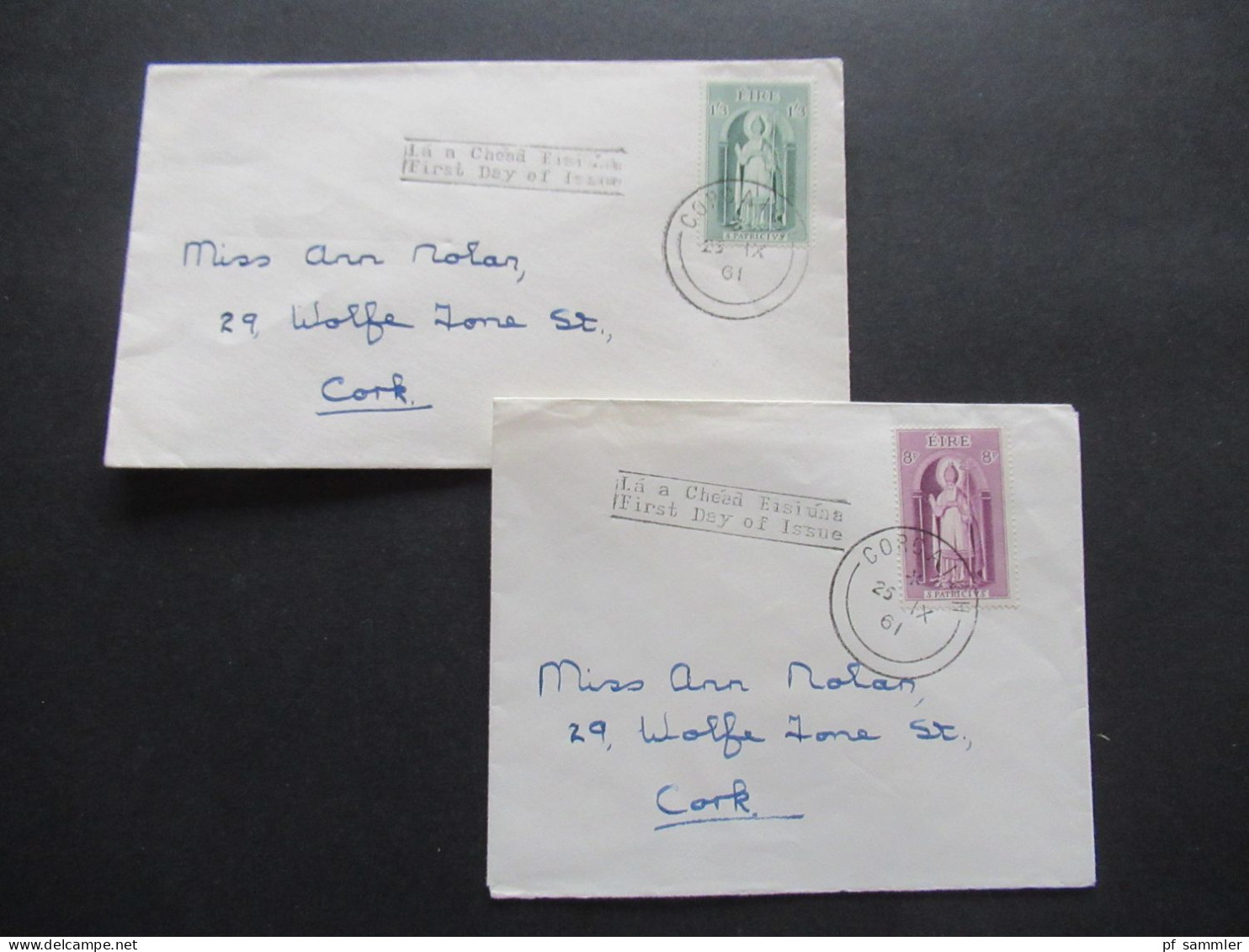 Rep. Irland 1961 FDC Mi.Nr.150 / 151 1500 Todestag Des Hl. Patrick Jeweils Auf Beleg Nach Cork - Storia Postale