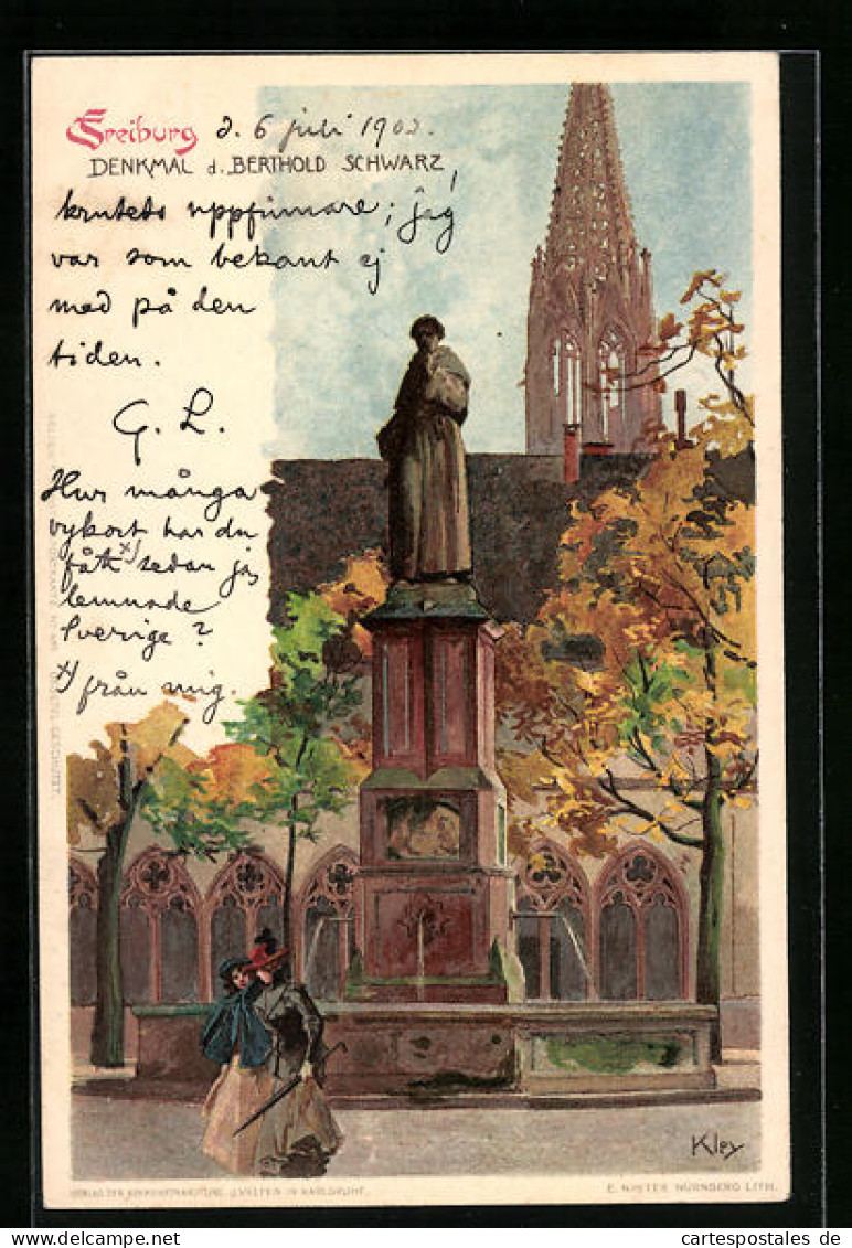 Künstler-AK Heinrich Kley: Freiburg, Denkmal Des Berthold Schwarz  - Kley