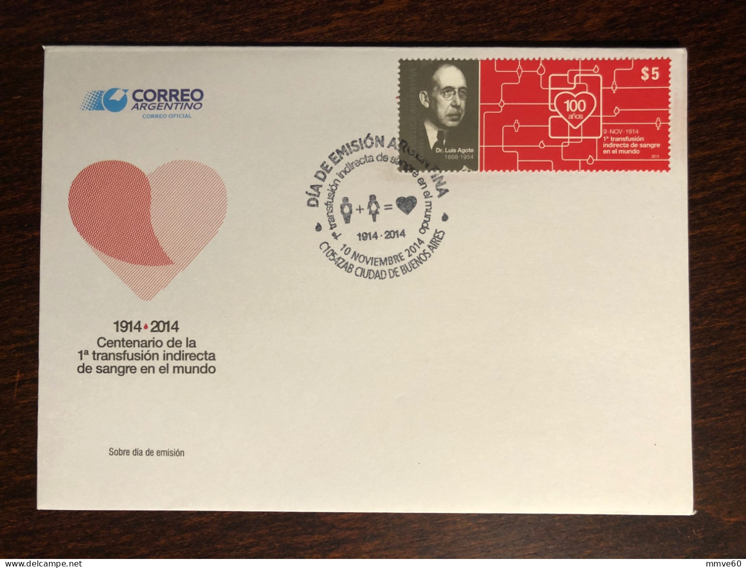 ARGENTINA FDC COVER 2014 YEAR BLOOD TRANSFUSION DONATION HEALTH MEDICINE STAMPS - FDC