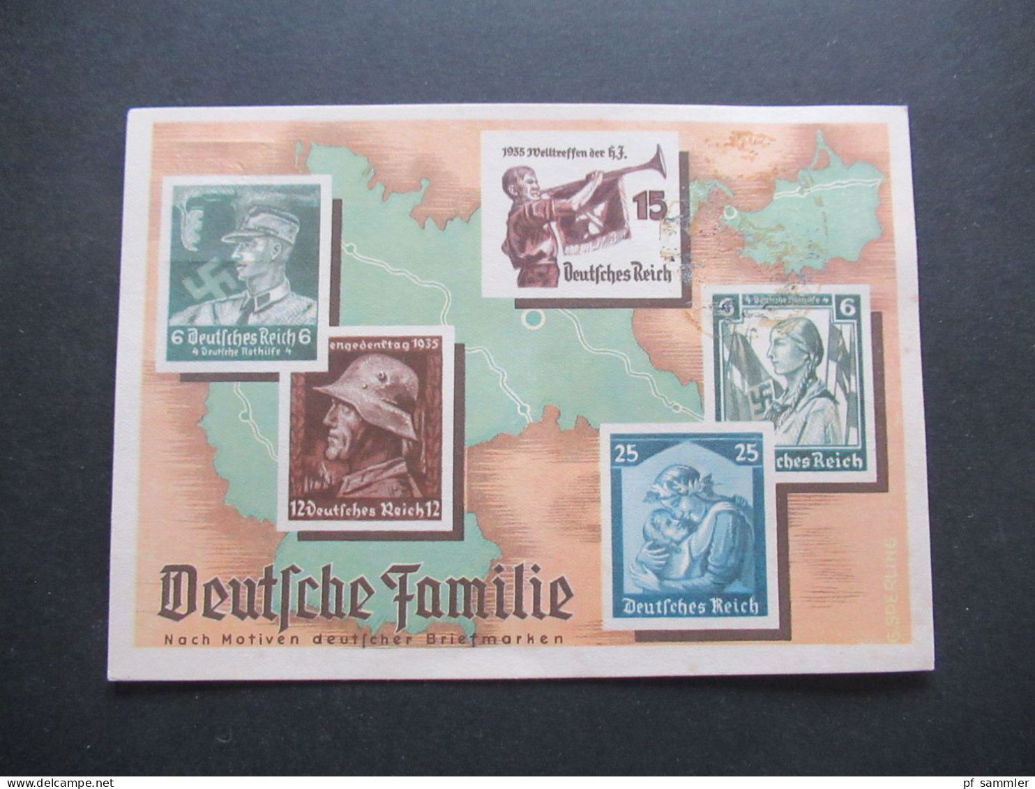 3.Reich Hindenburg GA / PP Propaganda PK Deutsche Familie Werbeschau Der KDF Sammlergruppe Süd / Vignette Mein Leipzig - Private Postal Stationery