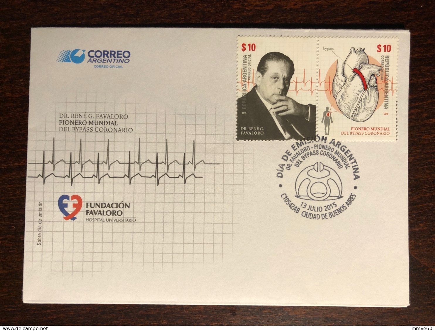 ARGENTINA FDC COVER 2015 YEAR DOCTOR FAVALORO CARDIOLOGY HEART HEALTH MEDICINE STAMPS - FDC