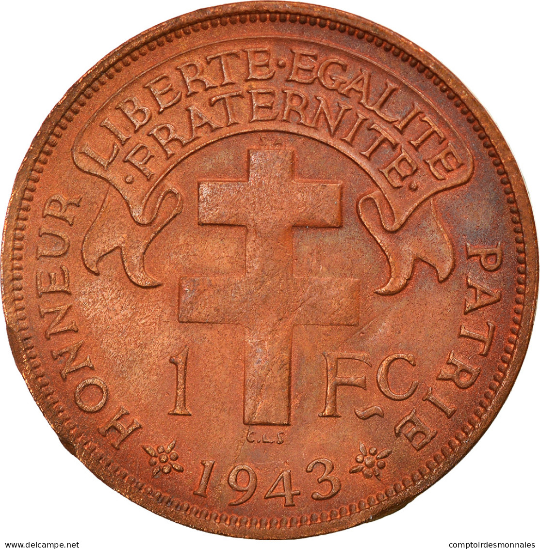 Monnaie, Madagascar, Franc, 1943, Pretoria, TTB, Bronze, KM:2 - Madagascar