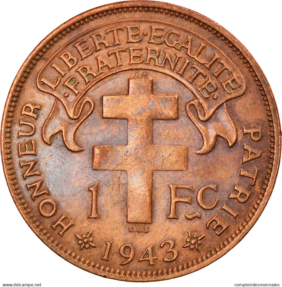 Monnaie, Madagascar, Franc, 1943, Pretoria, TTB, Bronze, KM:2 - Madagascar