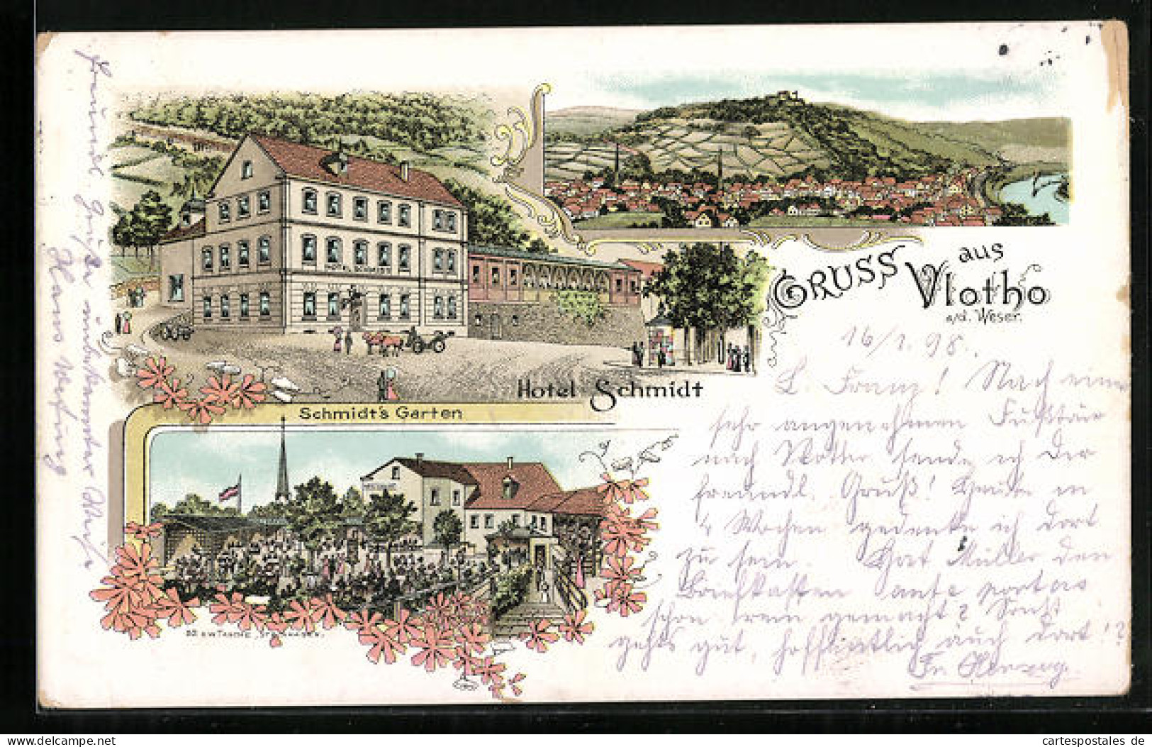Lithographie Vlotho /Weser, Hotel Schmidt, Panorama  - Vlotho