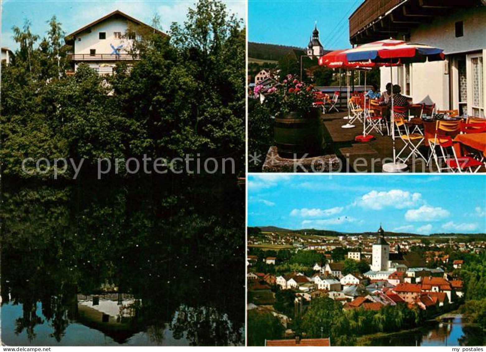 73170426 Regen Gasthof Pension Zellnerhof Terrasse Ortsansicht Mit Kirche Regen - Regen