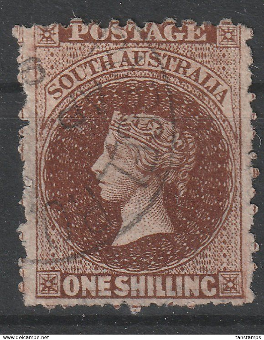 South Australia 1877 1s Red-Brown SG125var LINE THROUGH VALUE - Oblitérés