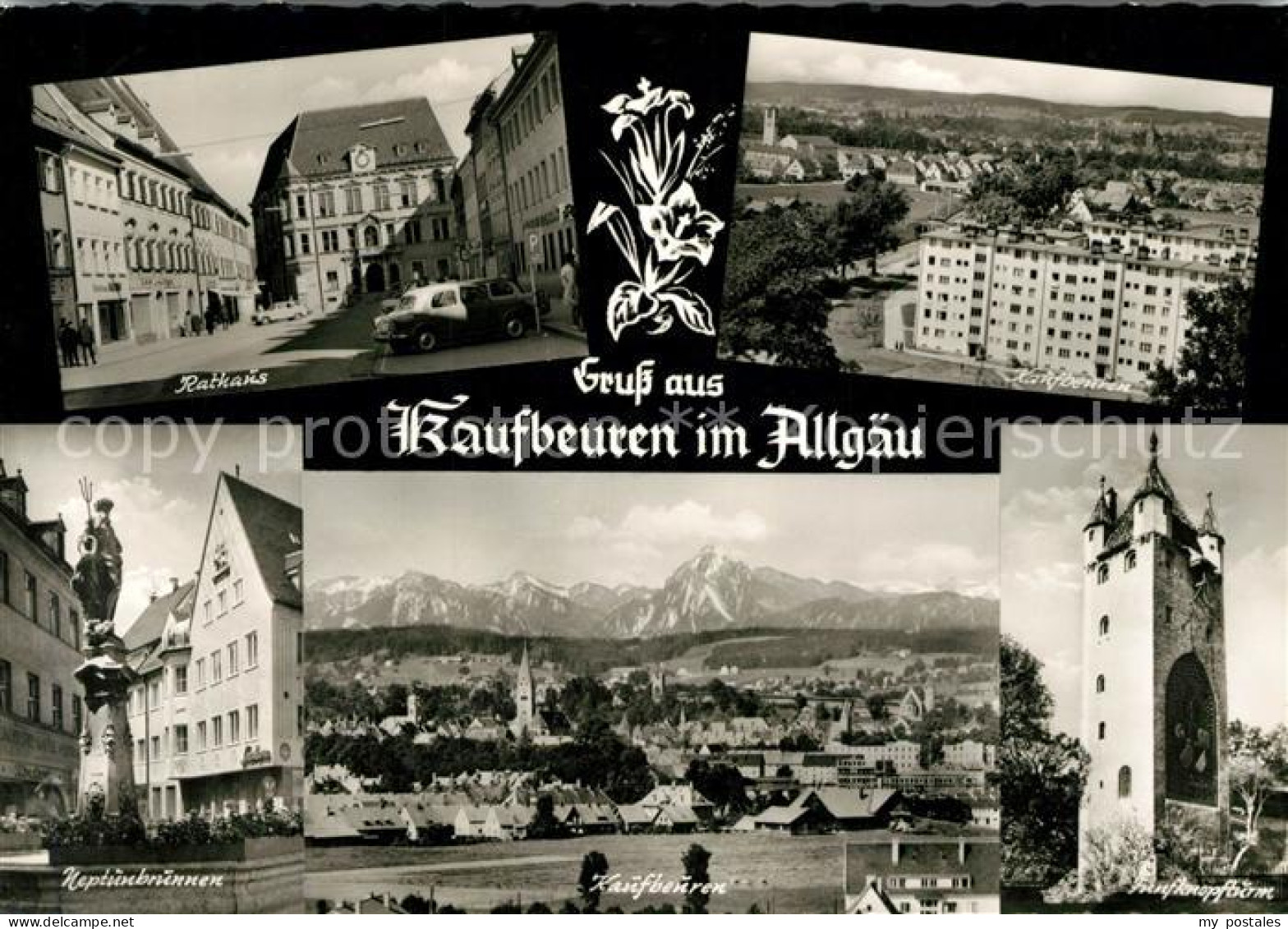 73168986 Kaufbeuren Rathaus Neptunbrunnen Fuenfknopfturm Stadtpanorama Alpen Kau - Kaufbeuren