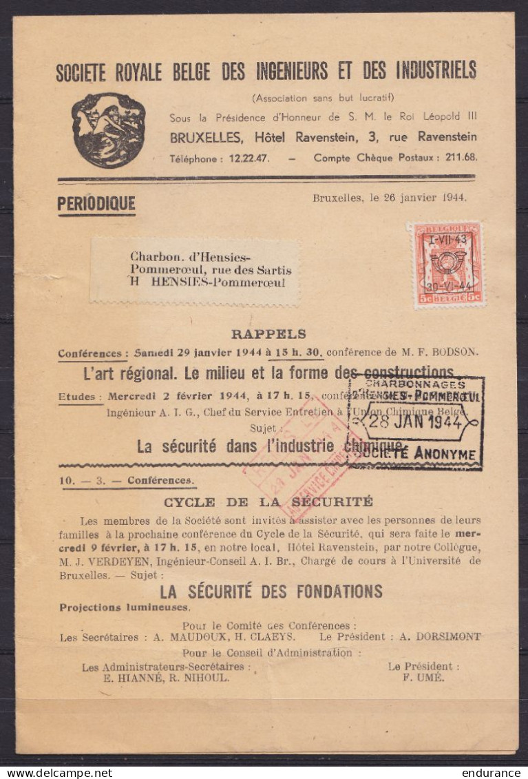 Dépliant Société Royale Belge Des Ingénieurs Et Industriels Affr. PREO PRE053 Pour Charbonnage D'HENSIES-POMMEROEUL Janv - Typos 1936-51 (Kleines Siegel)