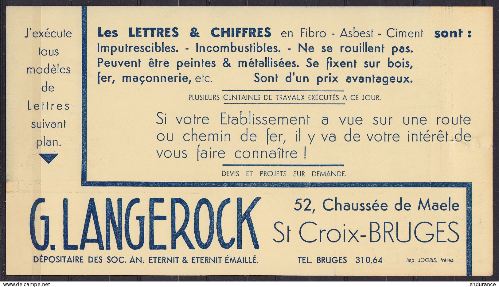 Carte-pub "Lettres Pour Enseignes St Croix Bruges" Affr. PREO (N°337) [Belgique /1935/ BELGIE] Pour Verreries Et Goblete - Typos 1932-36 (Cérès Et Mercure)