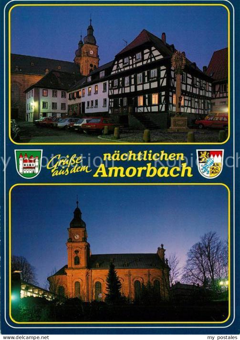 73168266 Amorbach Miltenberg Marktplatz Kirche Nachtaufnahme  - Amorbach