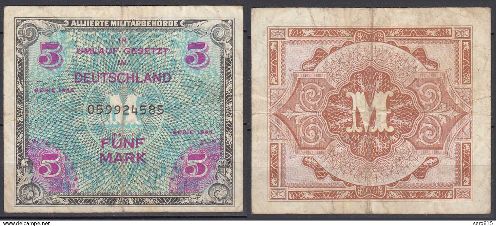 Alliierte Besatzung 5 Mark 1944 Ro 202a Pick 193 F (4)    (32309 - Altri & Non Classificati