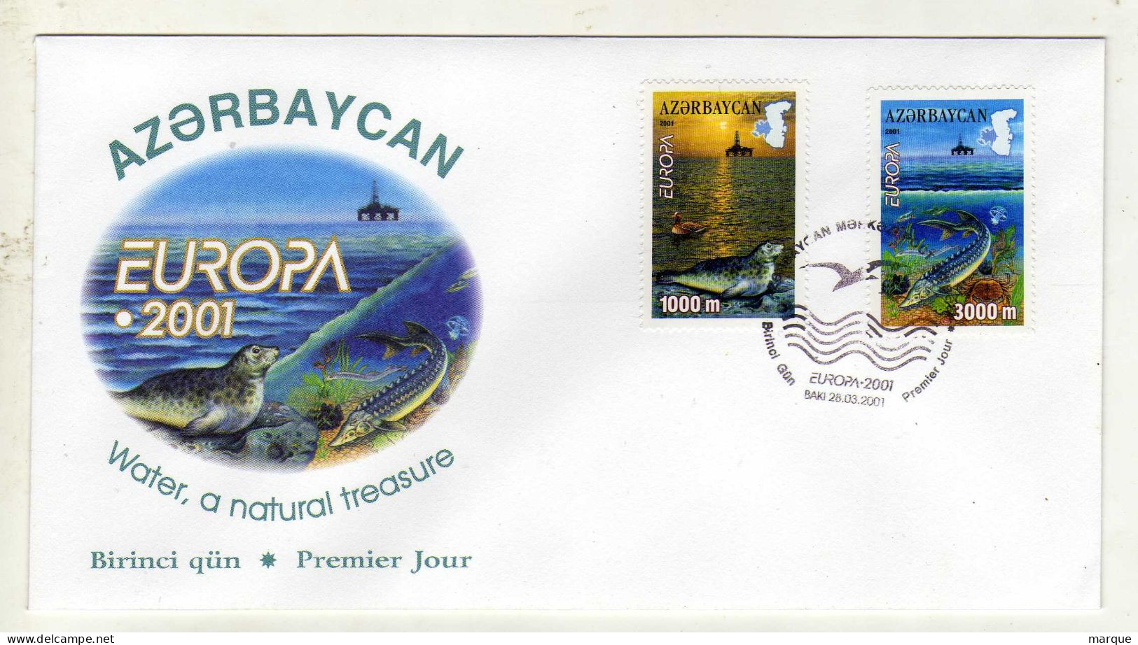 Enveloppe 1er Jour AZERBAIDJAN AZERBAYCAN Oblitération  BAKI 28/03/2001 - Azerbaiján