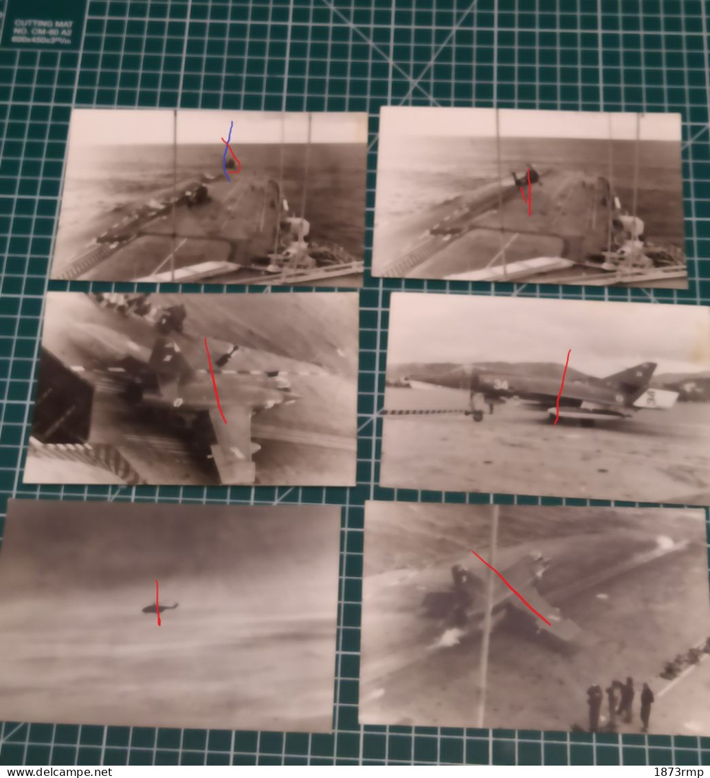 LOT DE 6 RETIRAGES PHOTOS APPONTAGES DECOLLAGES  ETENDARDS,HELICOPTERES SIKORSKY SUR PORTE AVION, AERONAVALE, AVIATION - Aviation