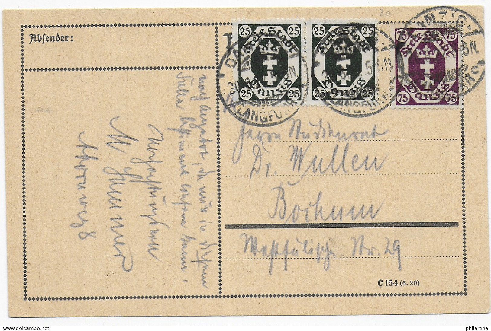 Postkarte Danzig, 1922 Nach Bochum - Brieven En Documenten