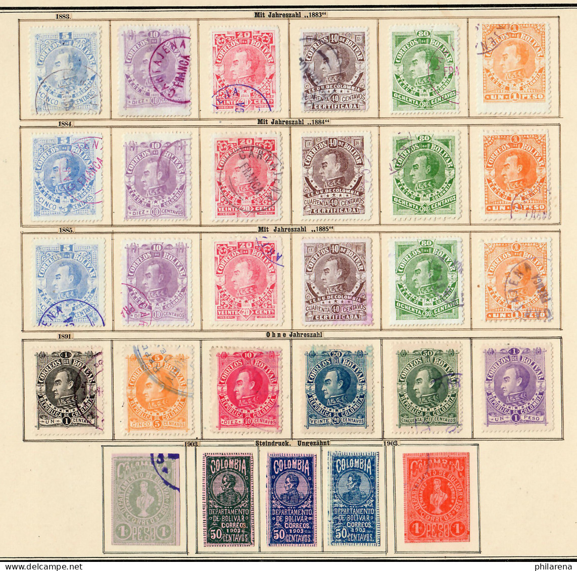 Columbia 1859-1908: nearly complete, Value letter-insurance-stamps, o/*