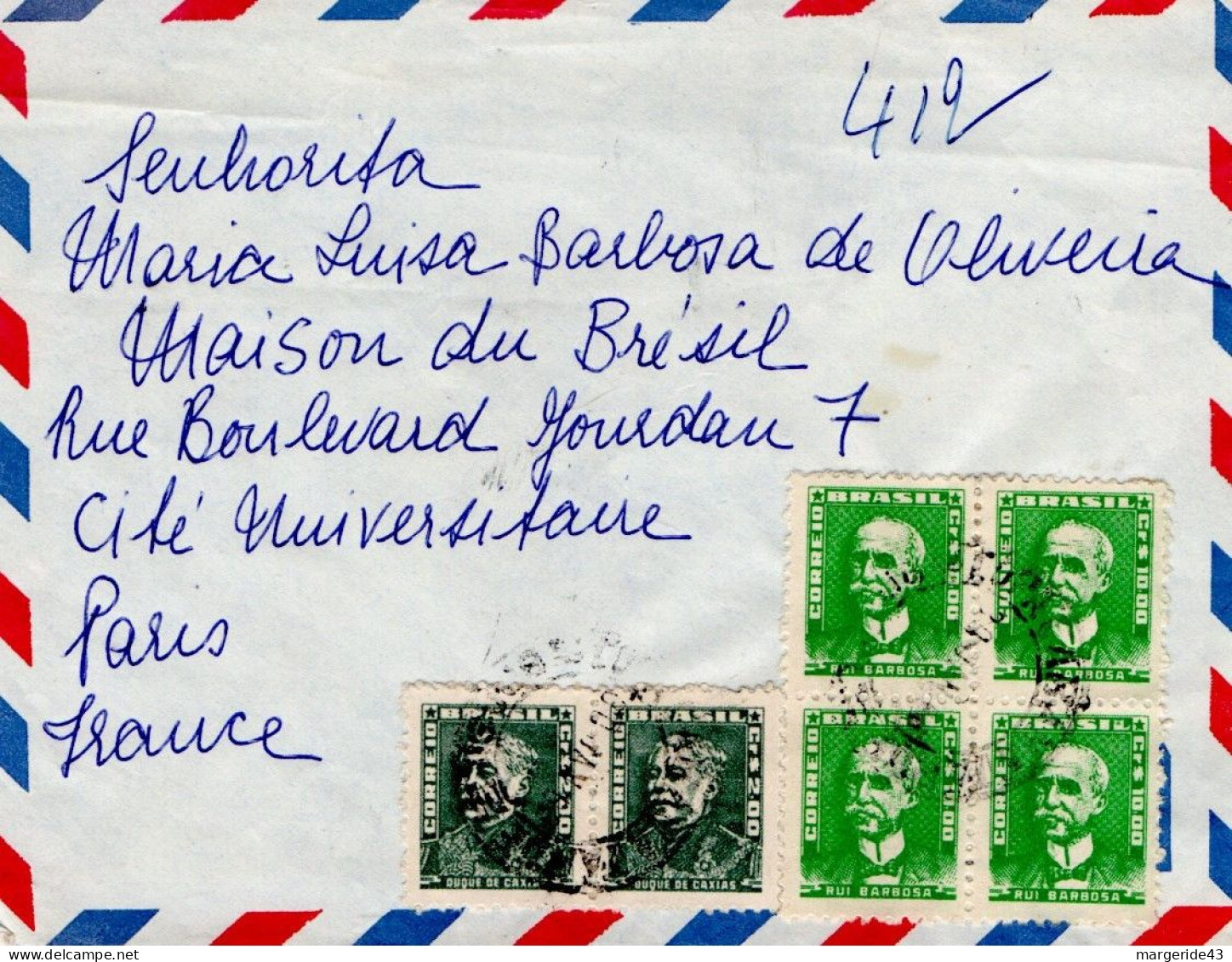 BRESIL AFFRANCHISSEMENT COMPOSE SUR LETTRE POUR LA FRANCE 1968 - Cartas & Documentos