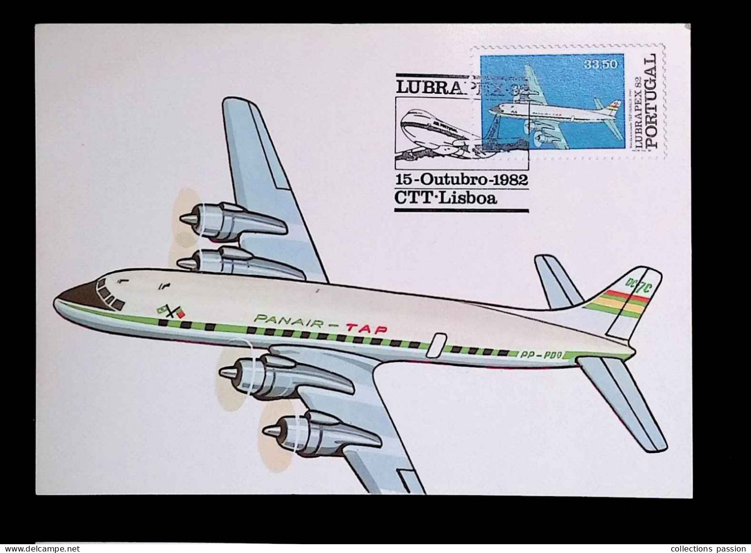 CL, Carte Maximum, Portugal, Aviation, Avion, CTT-Lisboa, 15 Outubro 1982, Panair - TAP, Douglas DC-7C, Seven Seas - Maximumkaarten